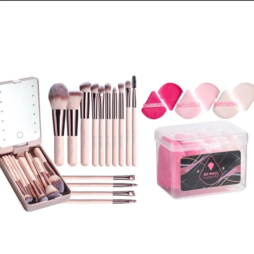 BS-Mall Travel Makeup Brush Set Case with LED Light Mirror